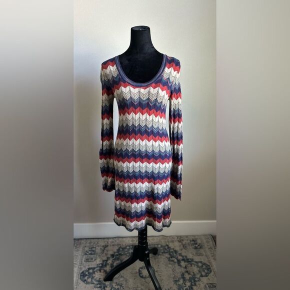 Autumn Cashmere Red and White Bishop Sleeve Sweater Dress - Picture 1 of 9